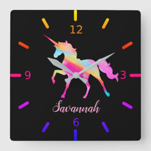 Personalise Your Own Colourful Unicorn Square Wall Clock