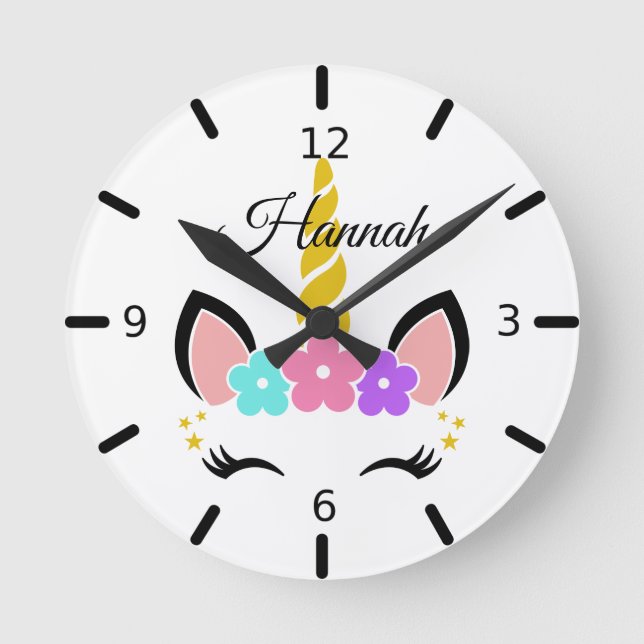 Personalise Your Own Floral Baby Unicorn Round Clock (Front)