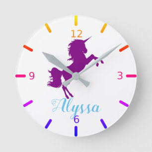 Personalise Your Own Purple Unicorn Round Clock