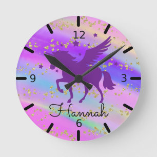 Personalise Your Own  Purple Unicorn Round Clock