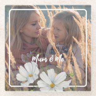 Personalise Your Photo White Cosmos Square Frame Glass Coaster