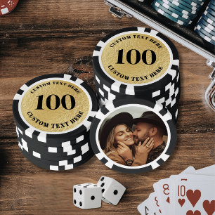 Personalised 100 Numbered Photo Gold  Poker Chips