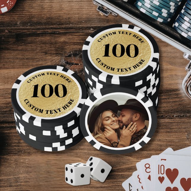 Personalised 100 Numbered Photo Gold  Poker Chips (Personalized 100 Numbered Photo Gold Poker Chips )