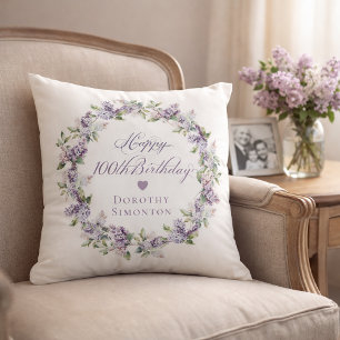 Personalised 100th Birthday Gift Purple Lilac Cushion