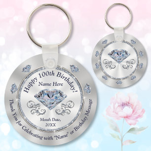 Personalised, 100th Birthday Party Favours Key Ring