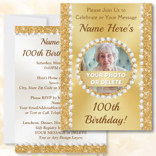 Personalised, 100th Birthday Party Invitations