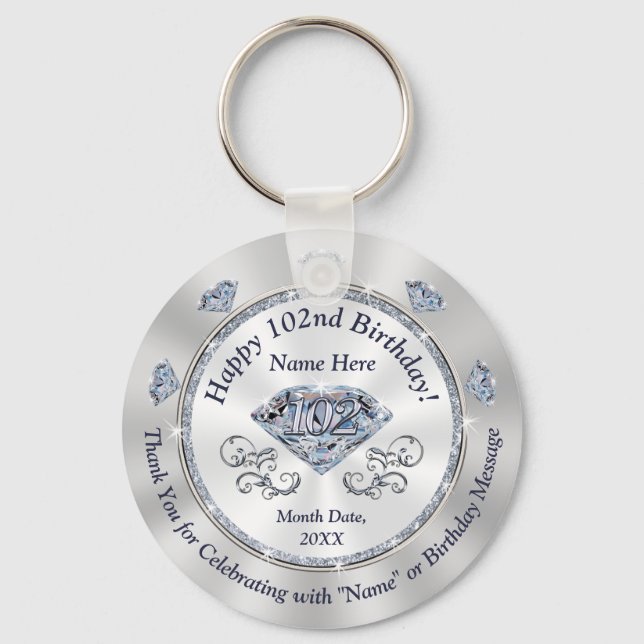 Personalised 102nd Birthday Favours for Her,  Key Ring (Front)