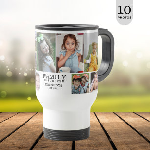 Personalised 10 Photo Collage Family Is Forever Travel Mug