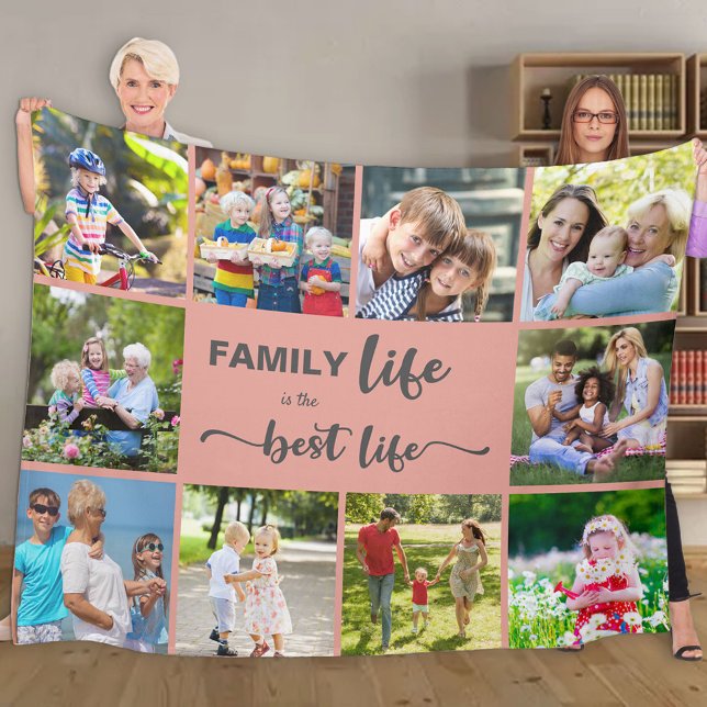 Personalised 10 Photo Collage Family Life Pink Fleece Blanket (Creator Uploaded)