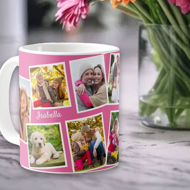 Personalised 10 Photo Collage Pink Coffee Mug (Creator Uploaded)