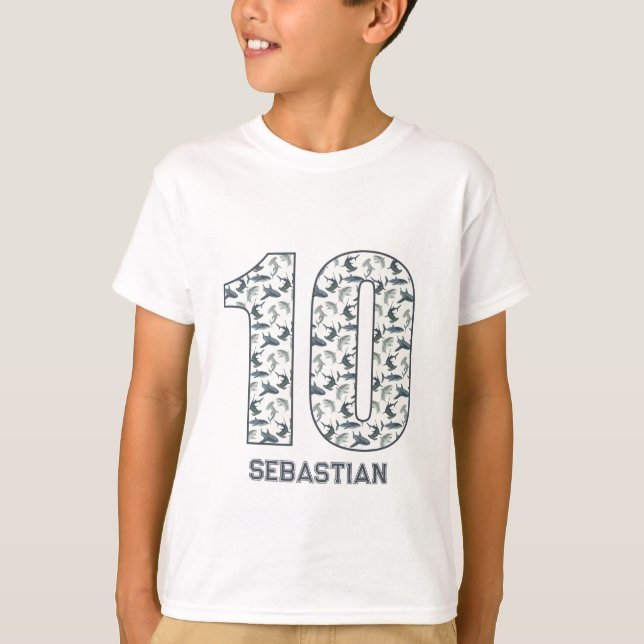 Personalised 10th Birthday Shark Shirt  (Front)