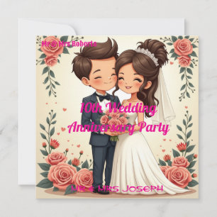 Personalised 10th Wedding Anniversary Invitation 