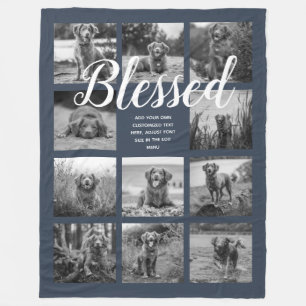 Personalised 11 Photo Collage BLESSED Dark Blue Fleece Blanket