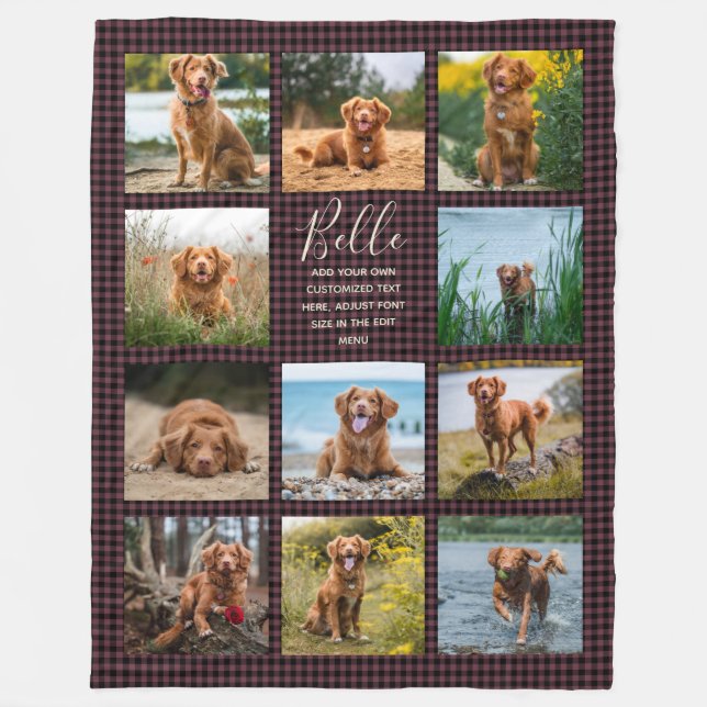 Personalised 11 Photo Collage Check Pattern Fleece Blanket (Front)