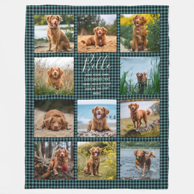 Personalised 11 Photo Collage Check Pattern Fleece Blanket (Front)