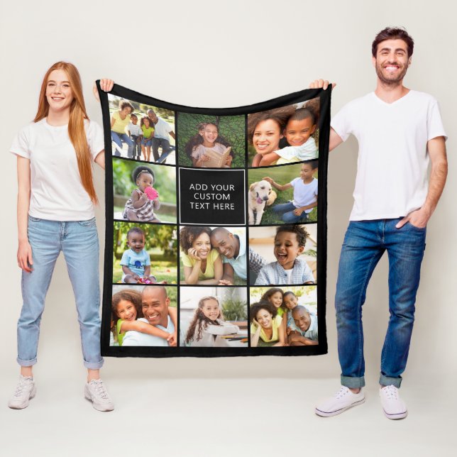 Personalised 11 Photo Collage Custom Colour Fleece Blanket (In Situ)