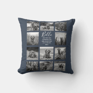 Personalised 11 Photo Collage Dark Blue Cushion
