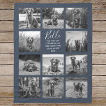 Personalised 11 Photo Collage Dark Blue Fleece Blanket<br><div class="desc">Personalised elegant photo fleece blanket features a dark blue background that can be changed to any colour, Simply add 11 photos of your choice and your own personalised text in chic handwritten script calligraphy and modern stylish typography. Makes a wonderful keepsake gift for yourself, your family & friends. Perfect holiday,...</div>