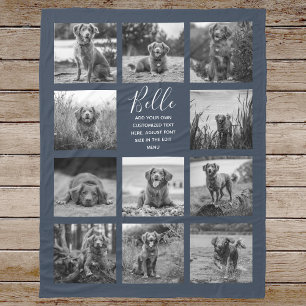Personalised 11 Photo Collage Dark Blue Fleece Blanket