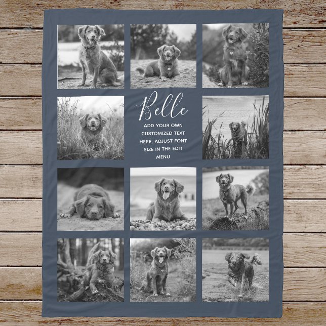 Personalised 11 Photo Collage Dark Blue Fleece Blanket (Creator Uploaded)