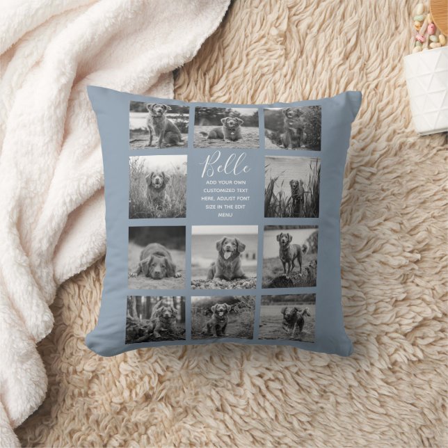 Personalised 11 Photo Collage Dusty Blue Cushion (Blanket)