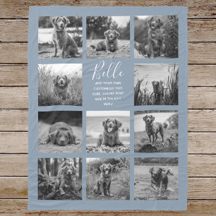 Personalised 11 Photo Collage Dusty Blue Fleece Blanket