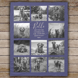 Personalised 11 Photo Collage Navy Blue Fleece Blanket