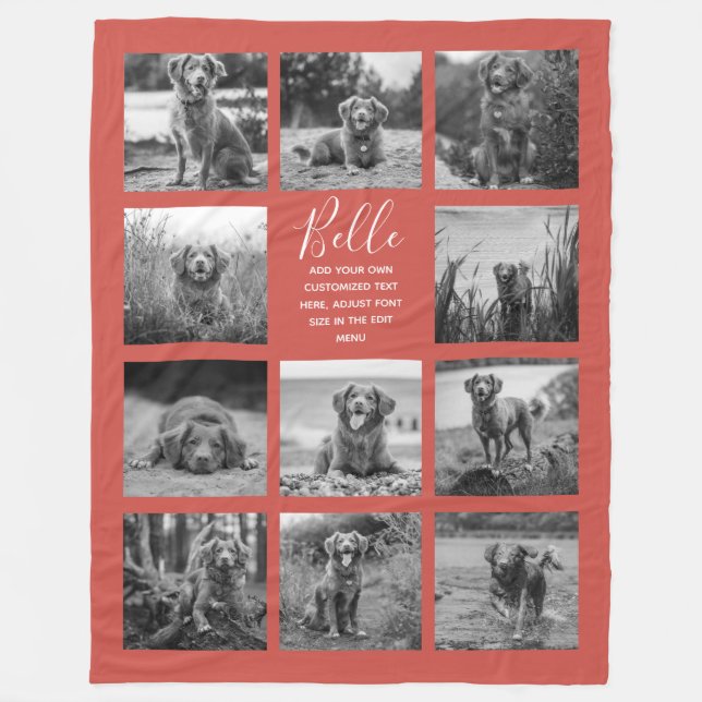 Personalised 11 Photo Collage Warm Red Fleece Blanket (Front)