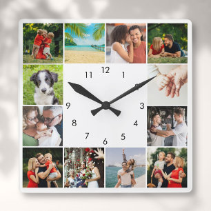 Personalised 12 Family Photo Collage Square Wall Clock