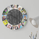 Personalised 12 Photo Collage Grey Wood Round<br><div class="desc">Create your own unique wall clock. The photo template is set up ready for you to add 12 of your favourite photos. Add your pictures working clockwise from the top and switch them around to get the look you want. This dark grey and black wood look design has white numbers...</div>