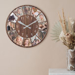 Personalised 12 Photo Collage Natural Wood Large Clock<br><div class="desc">Easily create your own personalised rustic wooden planks farmhouse style wall clock with your custom photos. For best results,  crop the images to square - with the focus point in the centre - before uploading.</div>