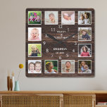 Personalised 12 Photo Collage Rustic Barn Wood Square Wall Clock<br><div class="desc">Create your own photo collage wall clock with 12 of your favourite pictures. The photo frame clock helps you treasure your special moments and also makes a thoughtful gift for parents, grandparents and friends. The personalised family clock makes it a perfect gift for all occasions. Personalise with family name and...</div>