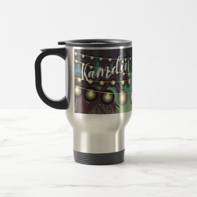 Personalised 15 ounce coffee mug Beach Sunset Palm (Left)