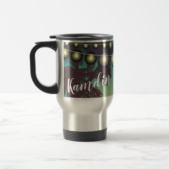 Personalised 15 ounce coffee mug Beach Sunset Palm (Left)