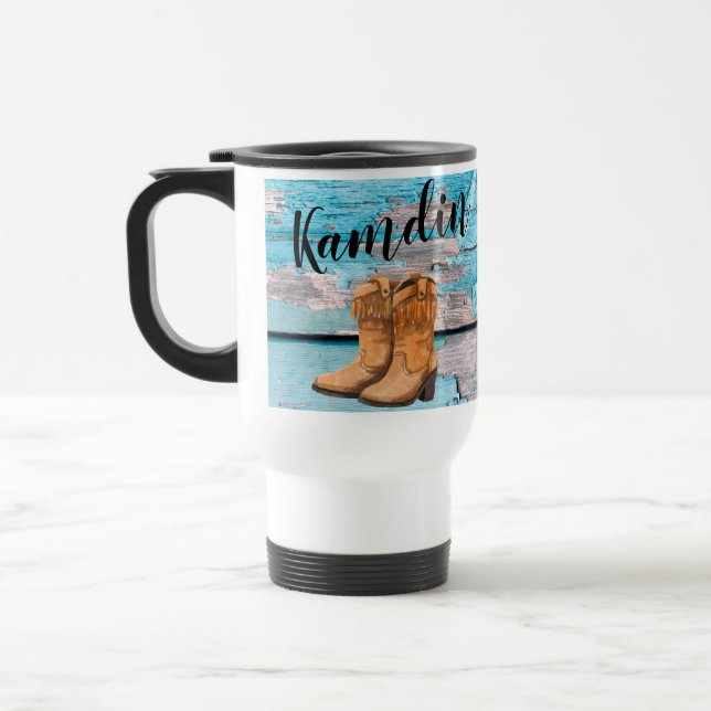Personalised 15 ounce coffee mug Blue Wood Barn Do (Left)