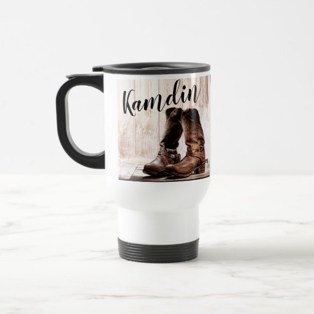 Personalised 15 ounce coffee mug boots country (Left)
