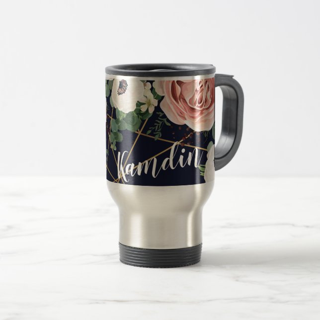 Personalised 15 ounce coffee mug Geometric Navy (Front Right)
