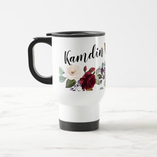 Personalised 15 ounce coffee mug Roses on White wi (Left)