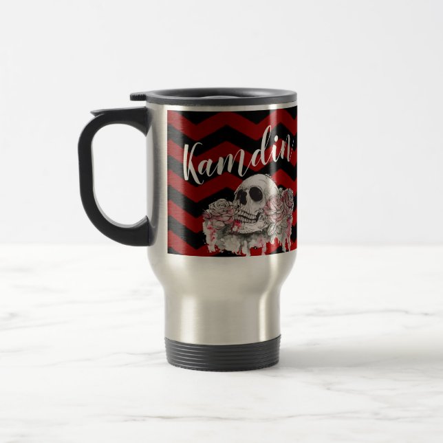 Personalised 15 ounce coffee mug skull Rose Gothic (Left)