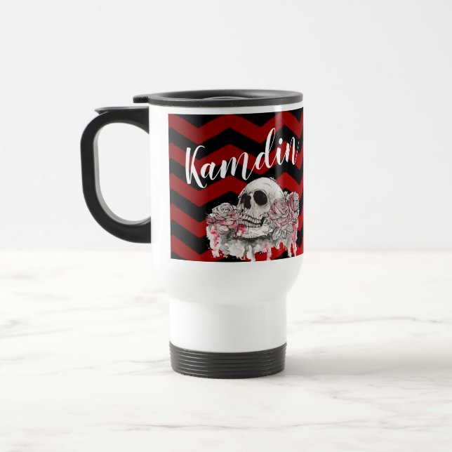 Personalised 15 ounce coffee mug skull Rose Gothic (Left)