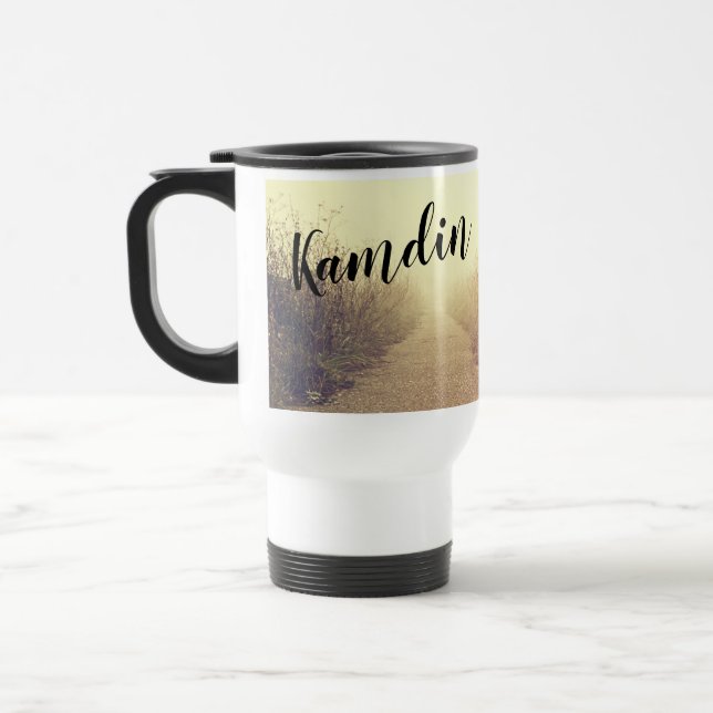 Personalised 15 ounce coffee mug Sunrise Pathway W (Left)