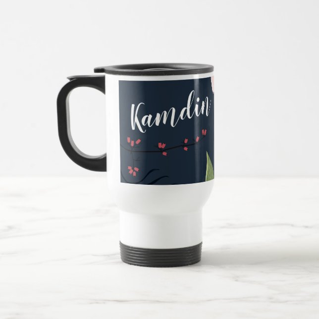 Personalised 15 ounce coffee mug White Floral Flow (Left)