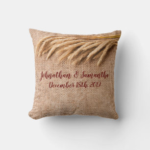 Personalised 16"x16" Throw Pillow Wheat on Burlap
