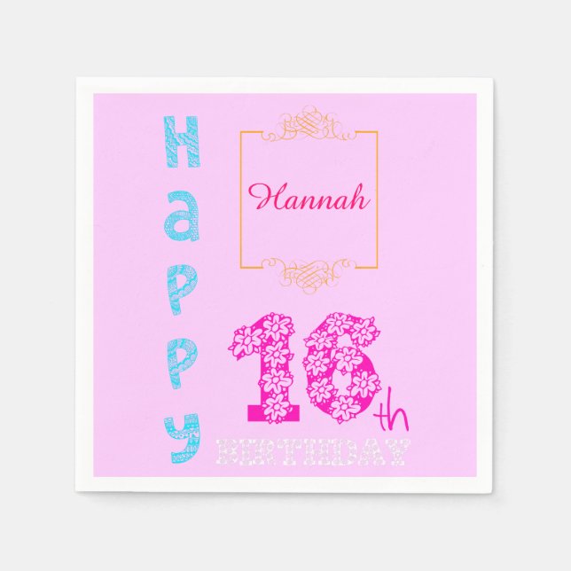 Personalised 16th Birthday Girly Paper Napkins 3 (Front)