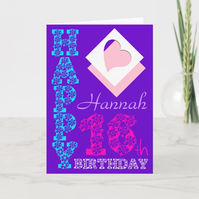 Personalised 16th Birthday Purple Greeting C Card (Front)