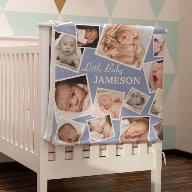 Personalised 17 Baby Photo Collage | Blue Fleece Blanket (Creator Uploaded)