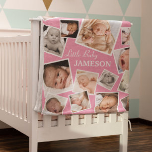 Personalised 17 Baby Photo Collage   Pink Fleece Blanket