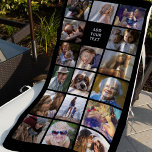Personalised 17 Photo Collage Beach Towel<br><div class="desc">Personalised gift beach towel featuring a black background that can be changed to any colour,  17 photos of your choice,  and a simple text template.</div>