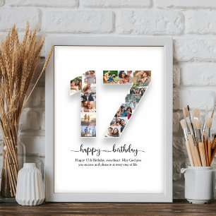 Personalised 17th Birthday Photo Collage Poster