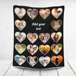 Personalised 18 Gold Heart Photo Collage Fleece Blanket